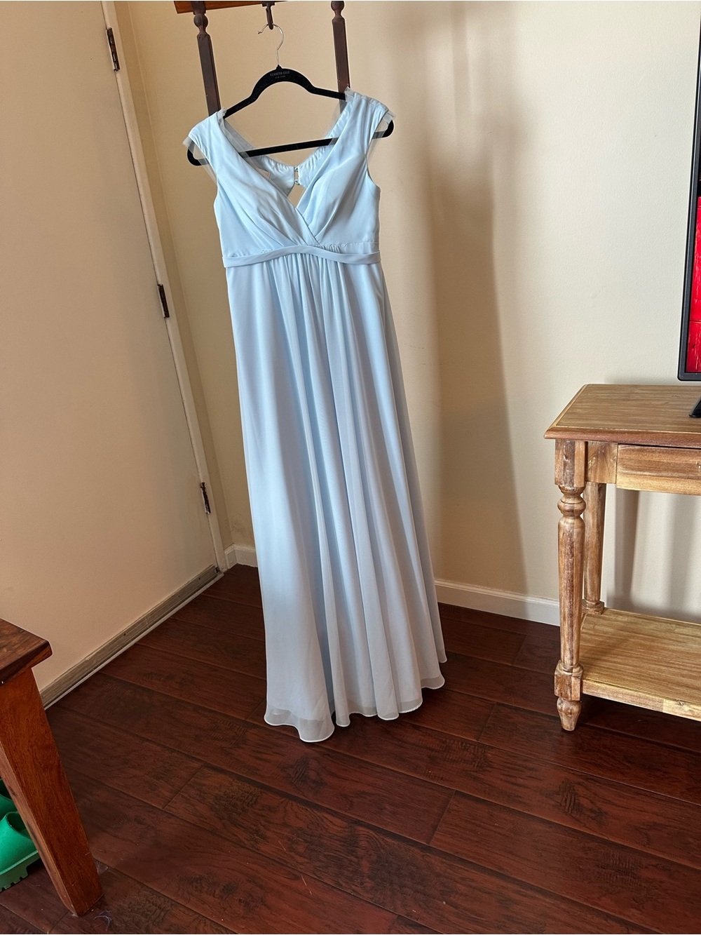 Azazie Sky Blue (Size A4, Small) Cap Sleeve V-Neck Long Maxi Bridesmaid Dress - Picture 2 of 5